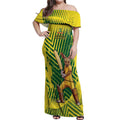 Custom Australia Cricket Off Shoulder Maxi Dress Aussie Baggy Greens - Kangaroo Mascot Style
