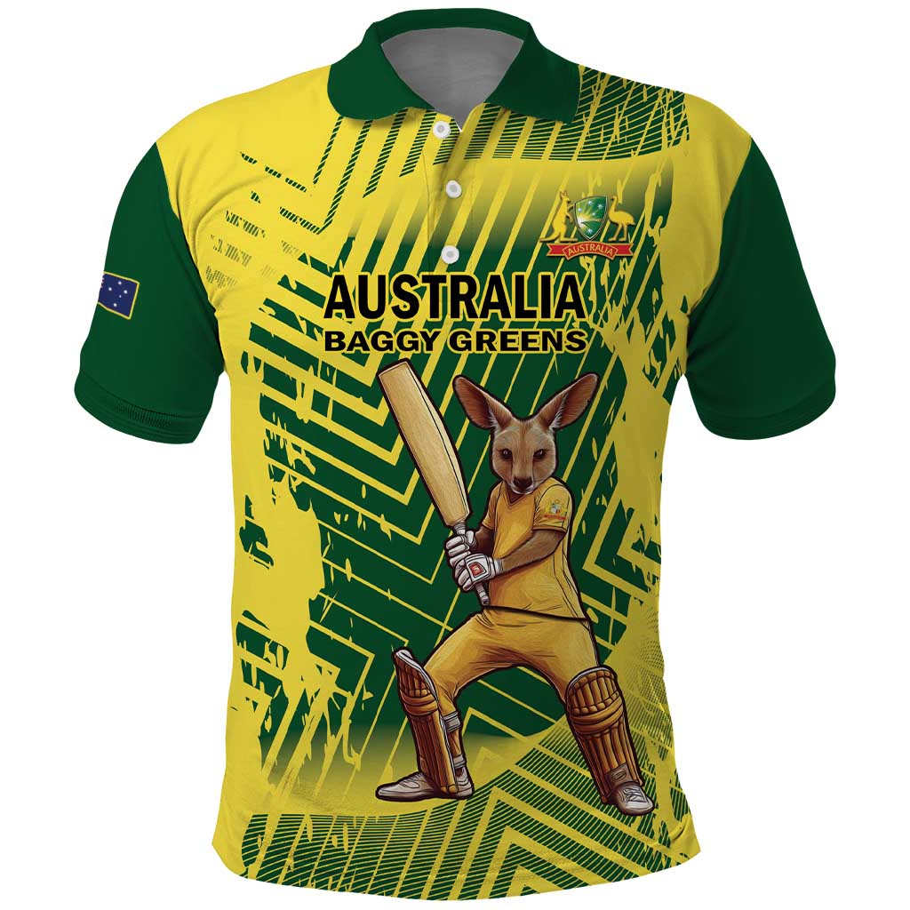 Custom Australia Cricket Polo Shirt Aussie Baggy Greens - Kangaroo Mascot Style