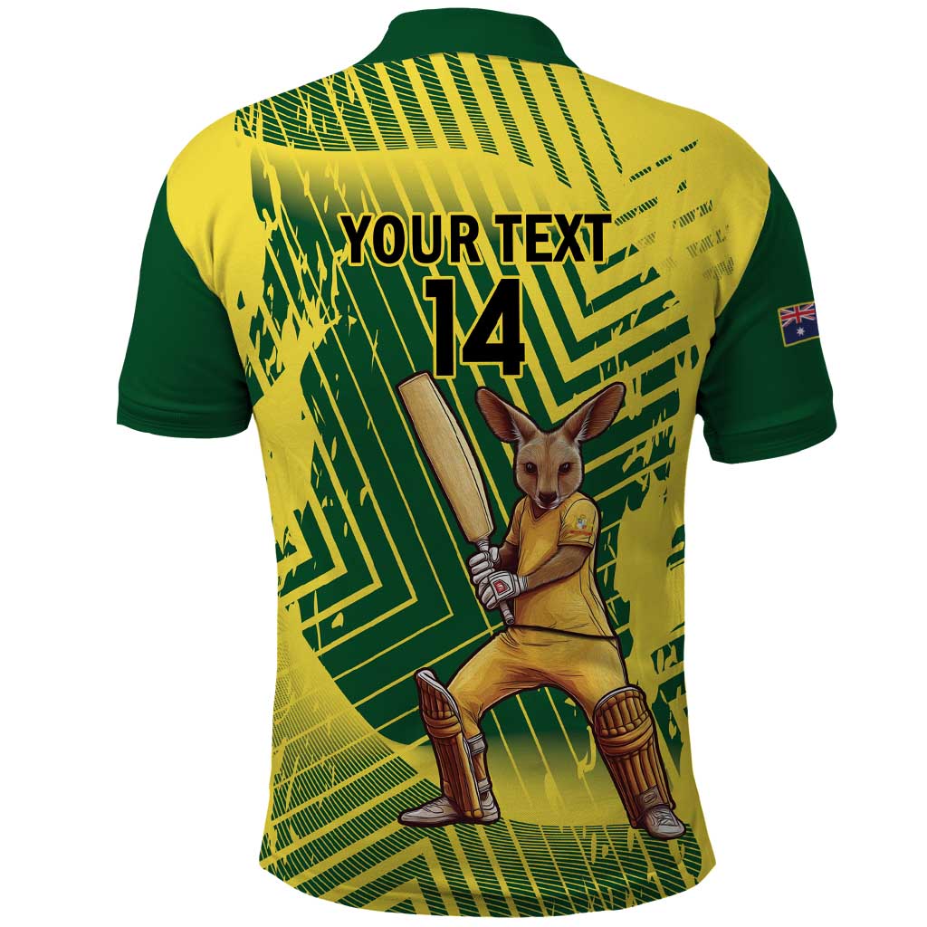 Custom Australia Cricket Polo Shirt Aussie Baggy Greens - Kangaroo Mascot Style