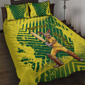 Custom Australia Cricket Quilt Bed Set Aussie Baggy Greens - Kangaroo Mascot Style