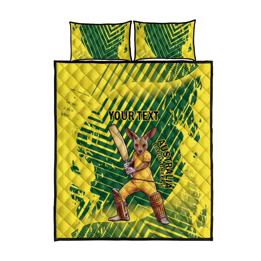 Custom Australia Cricket Quilt Bed Set Aussie Baggy Greens - Kangaroo Mascot Style