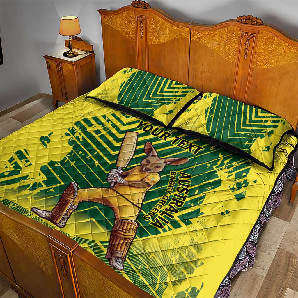 Custom Australia Cricket Quilt Bed Set Aussie Baggy Greens - Kangaroo Mascot Style