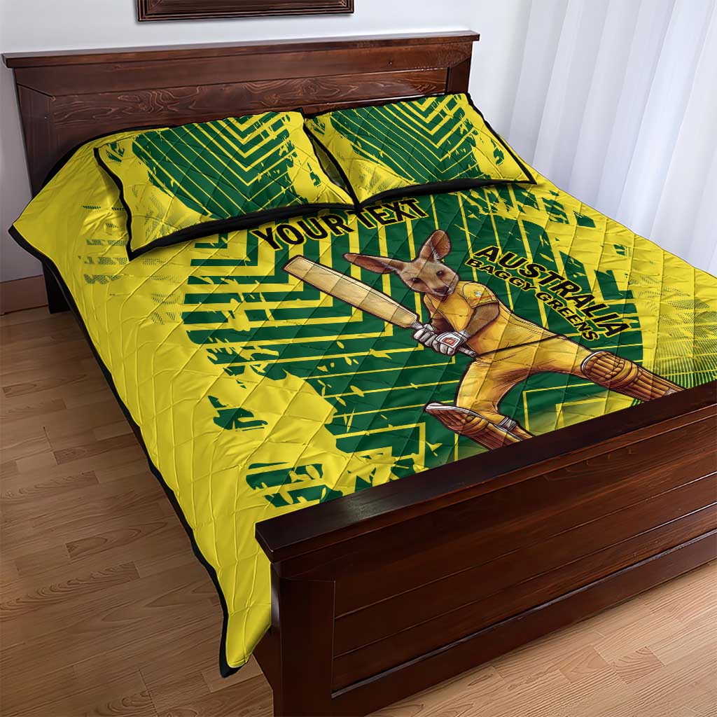 Custom Australia Cricket Quilt Bed Set Aussie Baggy Greens - Kangaroo Mascot Style
