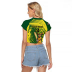 Custom Australia Cricket Raglan Cropped T Shirt Aussie Baggy Greens - Kangaroo Mascot Style