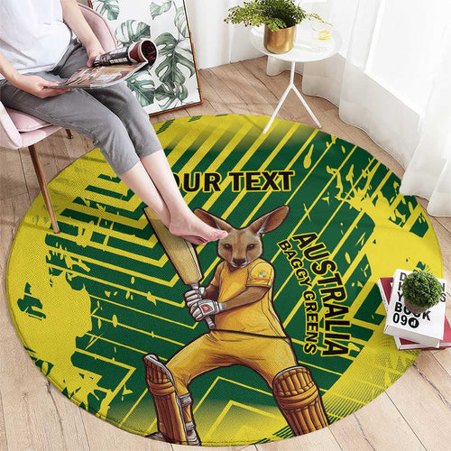 Custom Australia Cricket Round Carpet Aussie Baggy Greens - Kangaroo Mascot Style