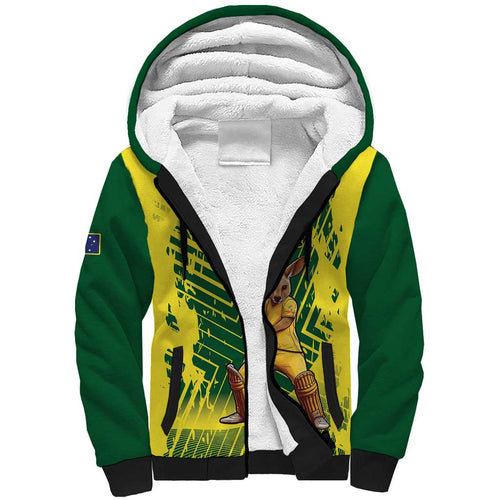 Custom Australia Cricket Sherpa Hoodie Aussie Baggy Greens - Kangaroo Mascot Style