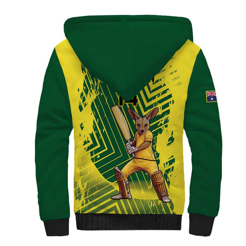 Custom Australia Cricket Sherpa Hoodie Aussie Baggy Greens - Kangaroo Mascot Style