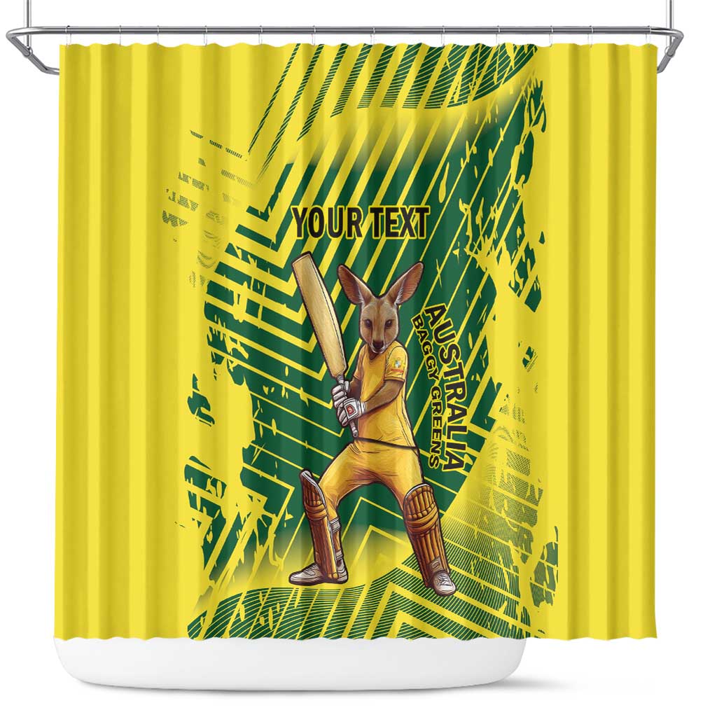 Custom Australia Cricket Shower Curtain Aussie Baggy Greens - Kangaroo Mascot Style
