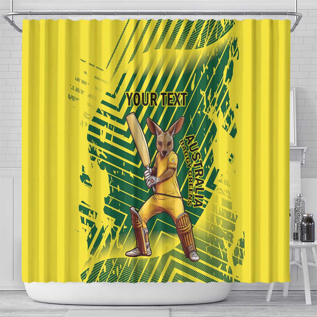 Custom Australia Cricket Shower Curtain Aussie Baggy Greens - Kangaroo Mascot Style