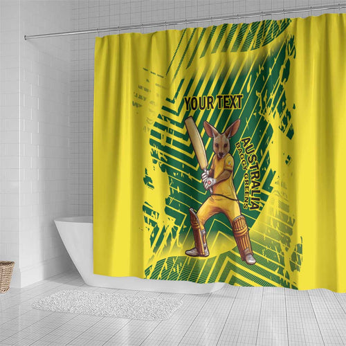 Custom Australia Cricket Shower Curtain Aussie Baggy Greens - Kangaroo Mascot Style