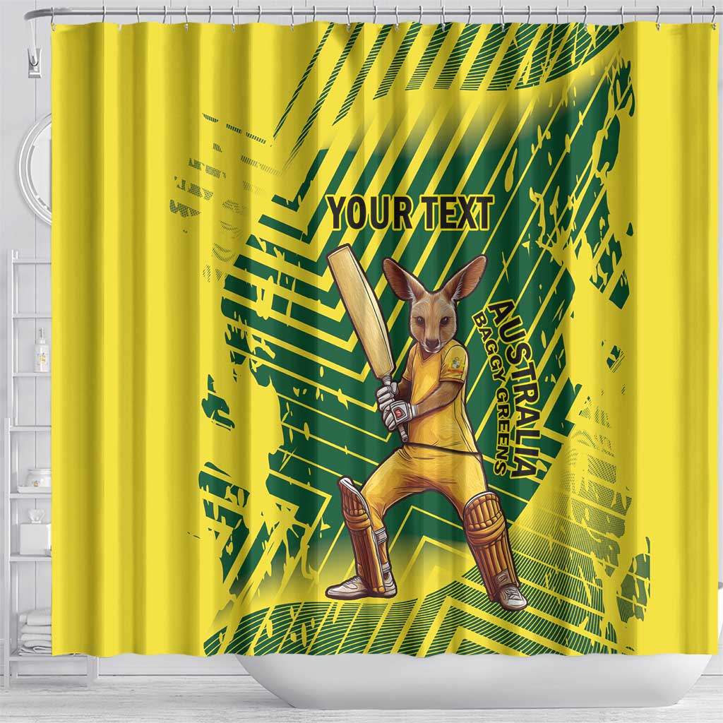 Custom Australia Cricket Shower Curtain Aussie Baggy Greens - Kangaroo Mascot Style