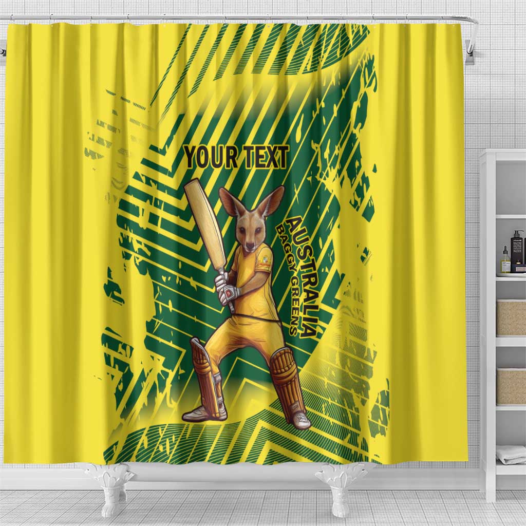 Custom Australia Cricket Shower Curtain Aussie Baggy Greens - Kangaroo Mascot Style