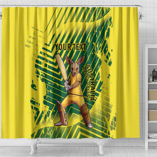 Custom Australia Cricket Shower Curtain Aussie Baggy Greens - Kangaroo Mascot Style