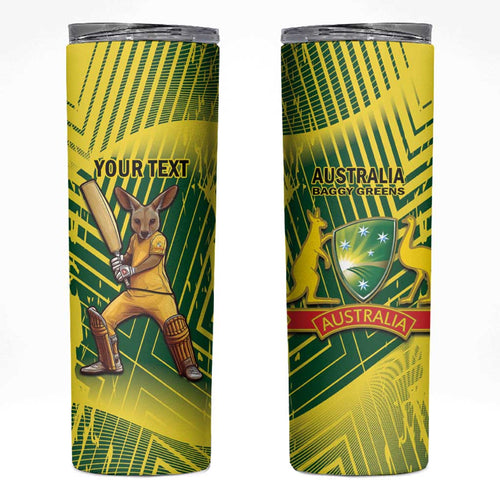 Custom Australia Cricket Skinny Tumbler Aussie Baggy Greens - Kangaroo Mascot Style