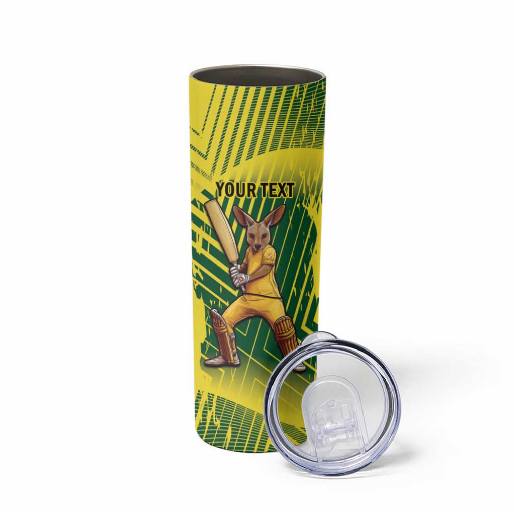 Custom Australia Cricket Skinny Tumbler Aussie Baggy Greens - Kangaroo Mascot Style