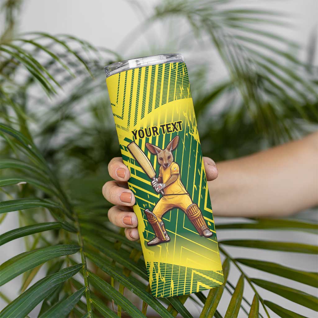 Custom Australia Cricket Skinny Tumbler Aussie Baggy Greens - Kangaroo Mascot Style