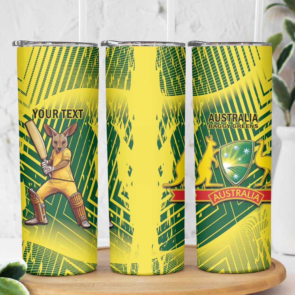 Custom Australia Cricket Skinny Tumbler Aussie Baggy Greens - Kangaroo Mascot Style