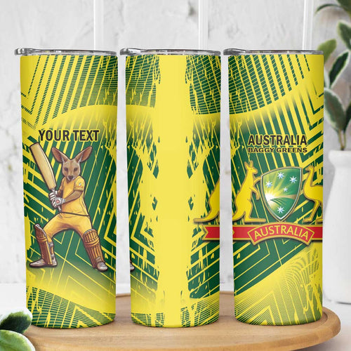 Custom Australia Cricket Skinny Tumbler Aussie Baggy Greens - Kangaroo Mascot Style