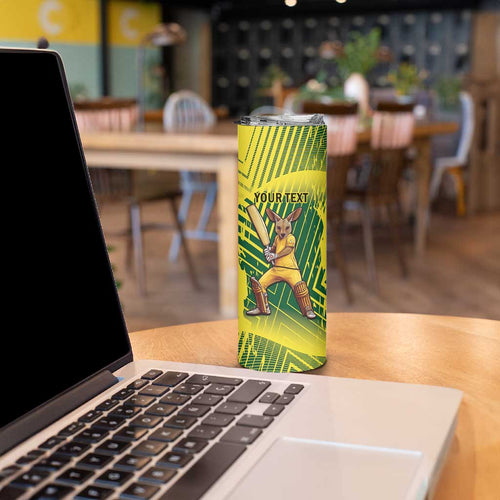 Custom Australia Cricket Skinny Tumbler Aussie Baggy Greens - Kangaroo Mascot Style