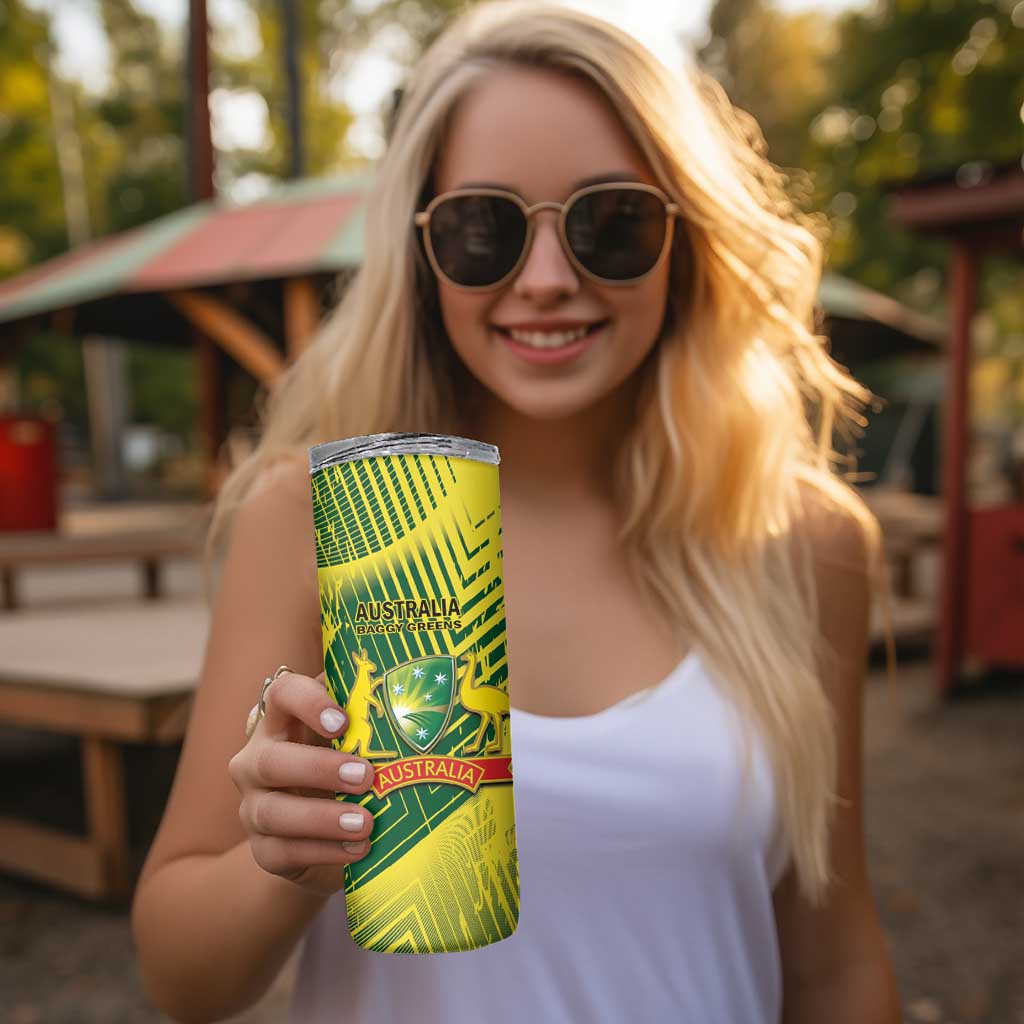 Custom Australia Cricket Skinny Tumbler Aussie Baggy Greens - Kangaroo Mascot Style