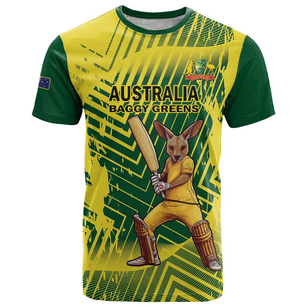 Custom Australia Cricket T Shirt Aussie Baggy Greens - Kangaroo Mascot Style