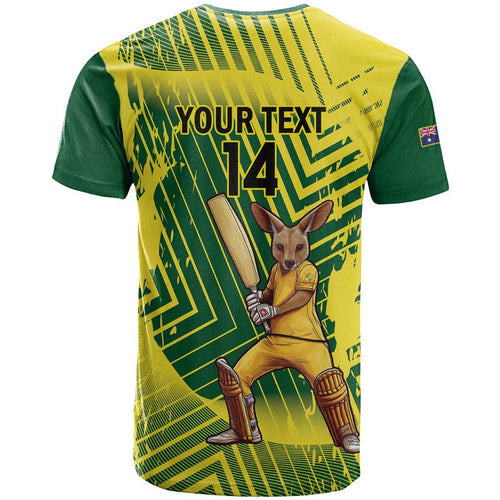 Custom Australia Cricket T Shirt Aussie Baggy Greens - Kangaroo Mascot Style