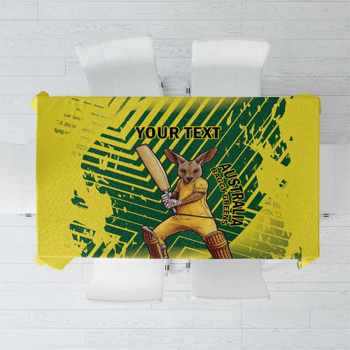 Custom Australia Cricket Tablecloth Aussie Baggy Greens - Kangaroo Mascot Style