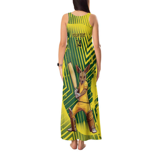 Custom Australia Cricket Tank Maxi Dress Aussie Baggy Greens - Kangaroo Mascot Style