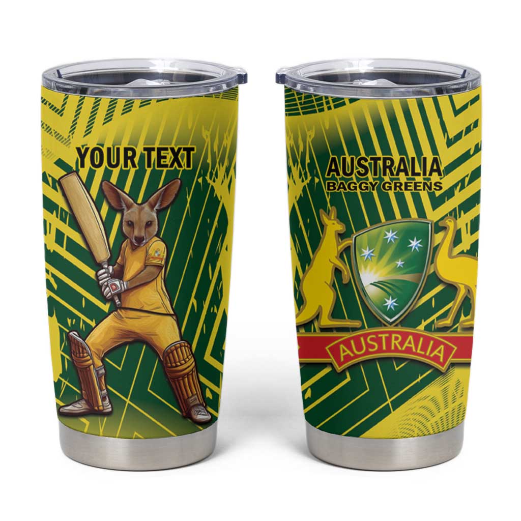 Custom Australia Cricket Tumbler Cup Aussie Baggy Greens - Kangaroo Mascot Style