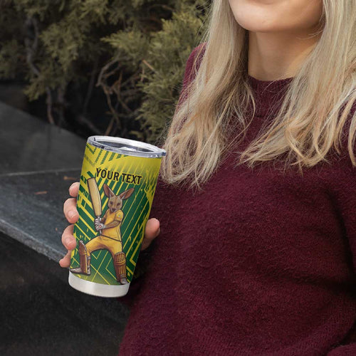 Custom Australia Cricket Tumbler Cup Aussie Baggy Greens - Kangaroo Mascot Style