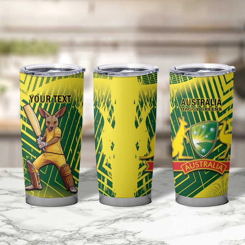 Custom Australia Cricket Tumbler Cup Aussie Baggy Greens - Kangaroo Mascot Style