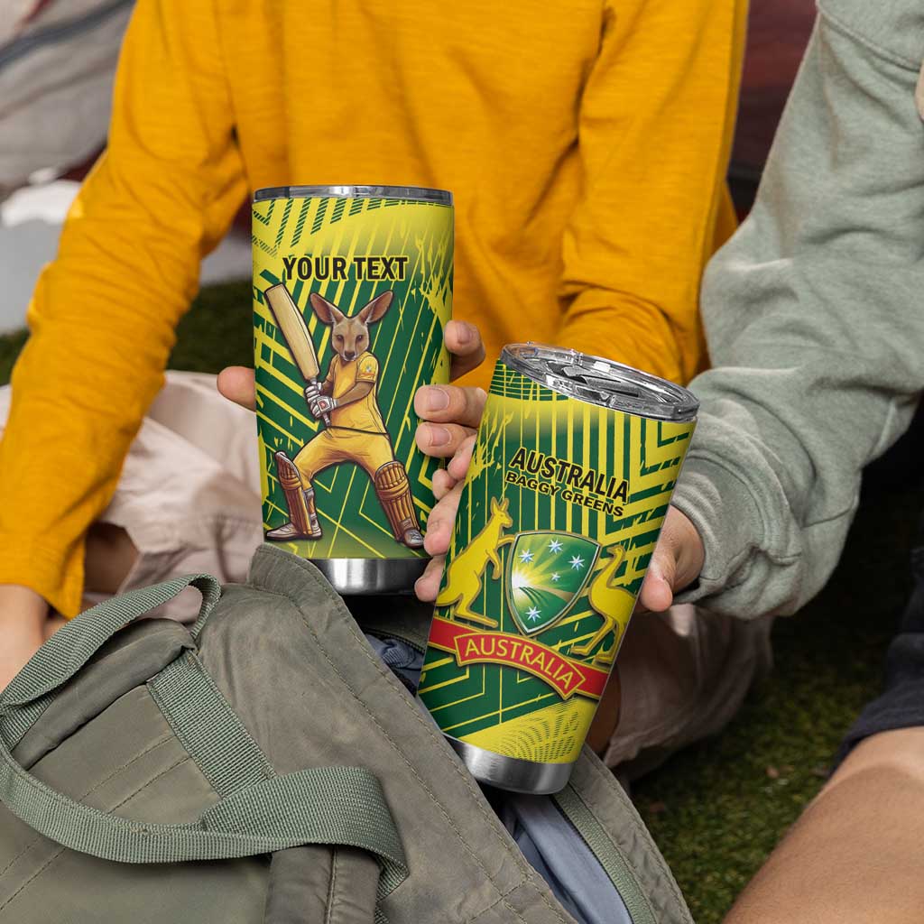 Custom Australia Cricket Tumbler Cup Aussie Baggy Greens - Kangaroo Mascot Style