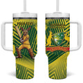 Custom Australia Cricket Tumbler With Handle Aussie Baggy Greens - Kangaroo Mascot Style