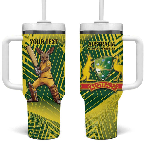 Custom Australia Cricket Tumbler With Handle Aussie Baggy Greens - Kangaroo Mascot Style