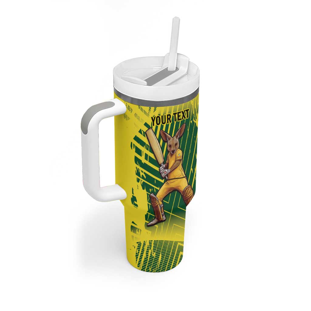 Custom Australia Cricket Tumbler With Handle Aussie Baggy Greens - Kangaroo Mascot Style