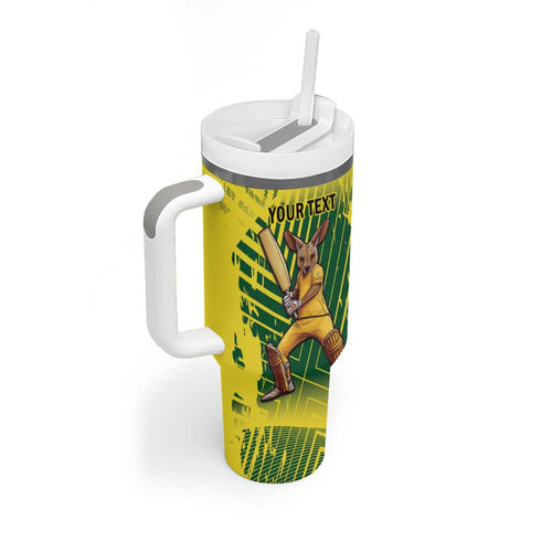 Custom Australia Cricket Tumbler With Handle Aussie Baggy Greens - Kangaroo Mascot Style