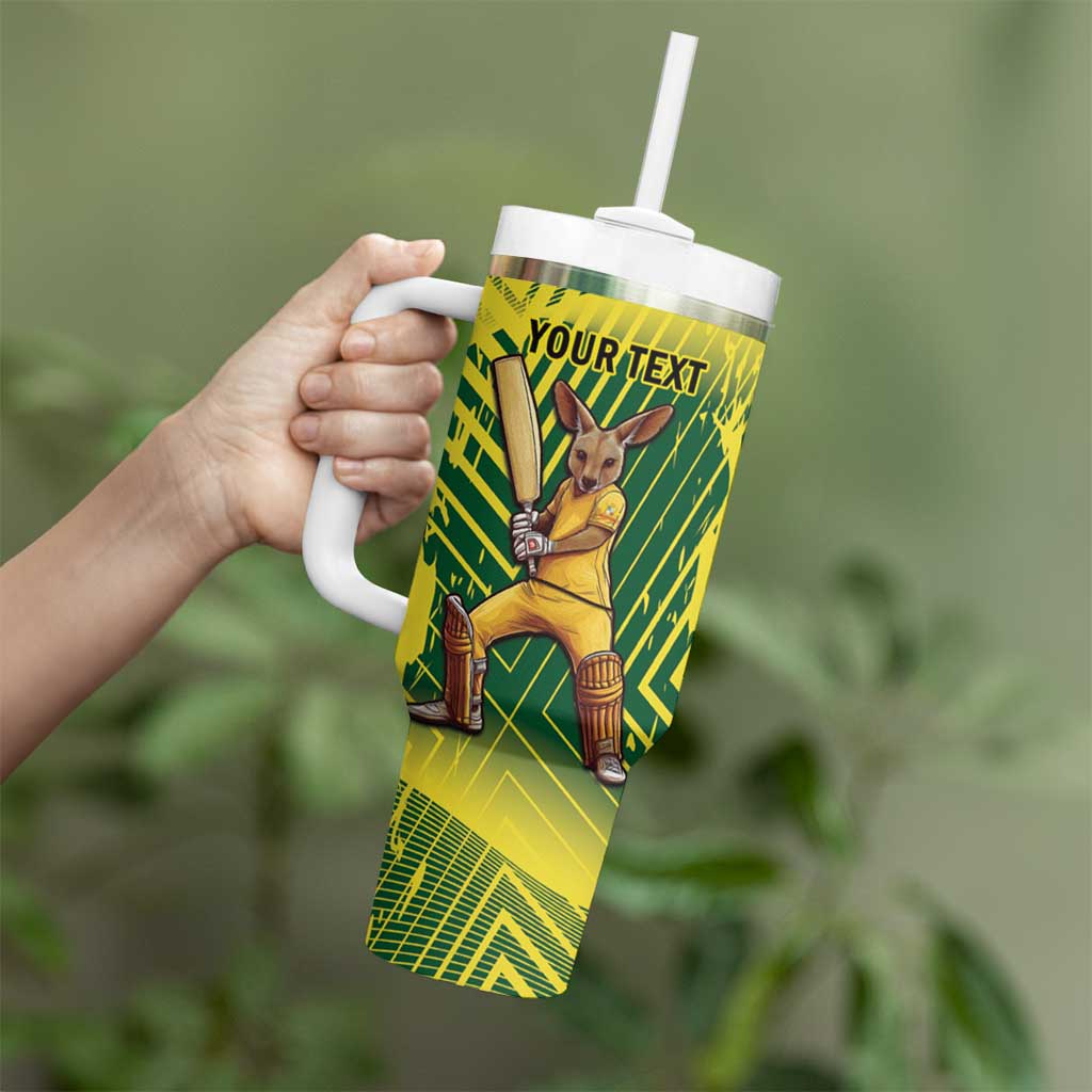 Custom Australia Cricket Tumbler With Handle Aussie Baggy Greens - Kangaroo Mascot Style