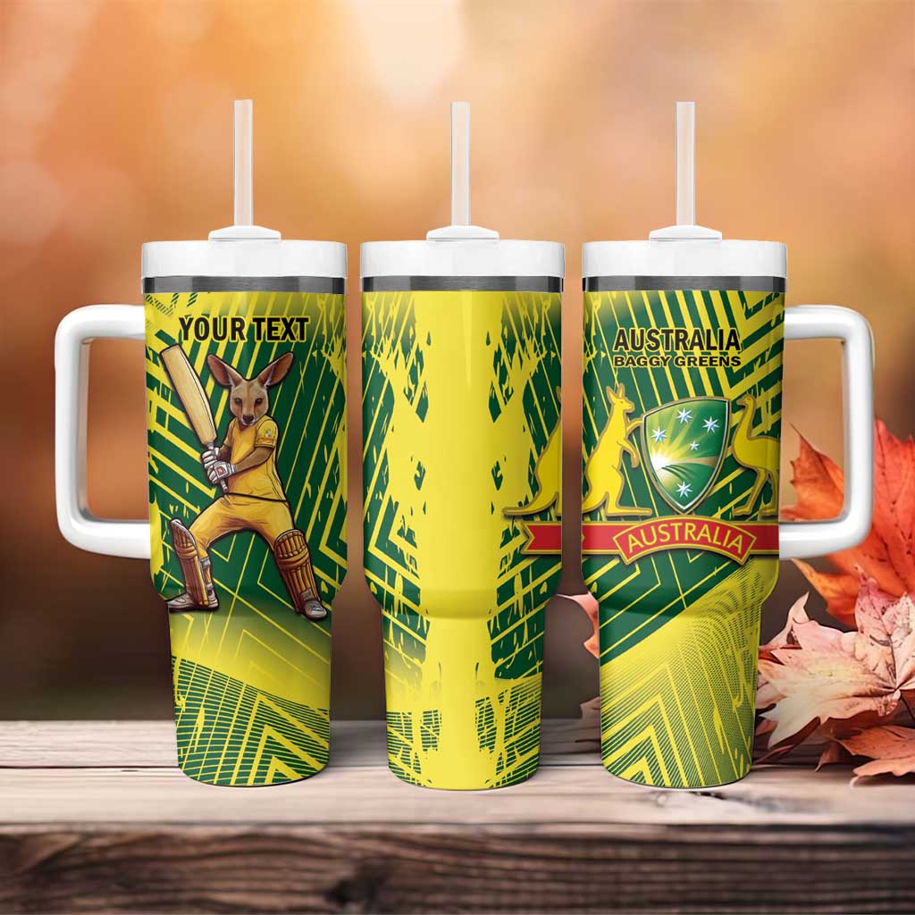 Custom Australia Cricket Tumbler With Handle Aussie Baggy Greens - Kangaroo Mascot Style