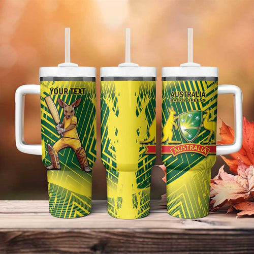 Custom Australia Cricket Tumbler With Handle Aussie Baggy Greens - Kangaroo Mascot Style