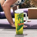 Custom Australia Cricket Tumbler With Handle Aussie Baggy Greens - Kangaroo Mascot Style