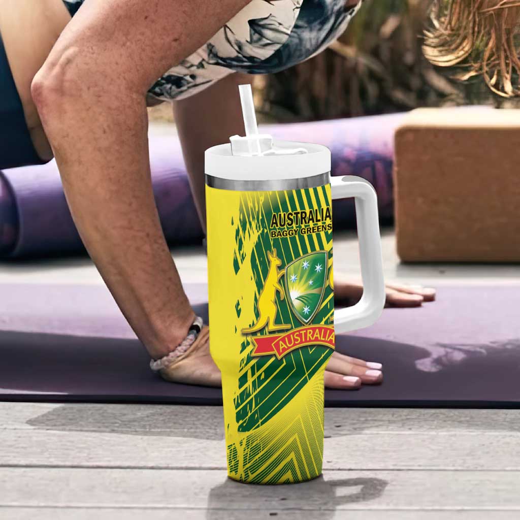 Custom Australia Cricket Tumbler With Handle Aussie Baggy Greens - Kangaroo Mascot Style