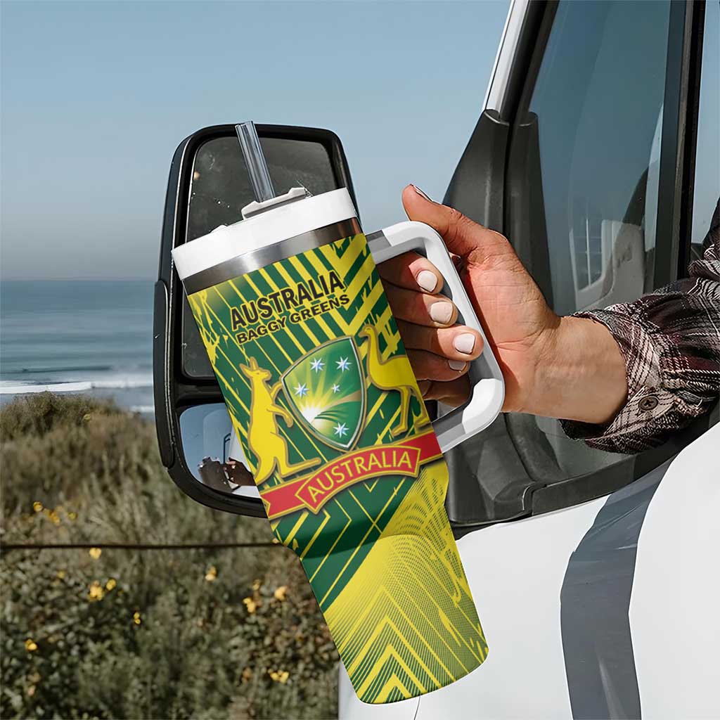 Custom Australia Cricket Tumbler With Handle Aussie Baggy Greens - Kangaroo Mascot Style