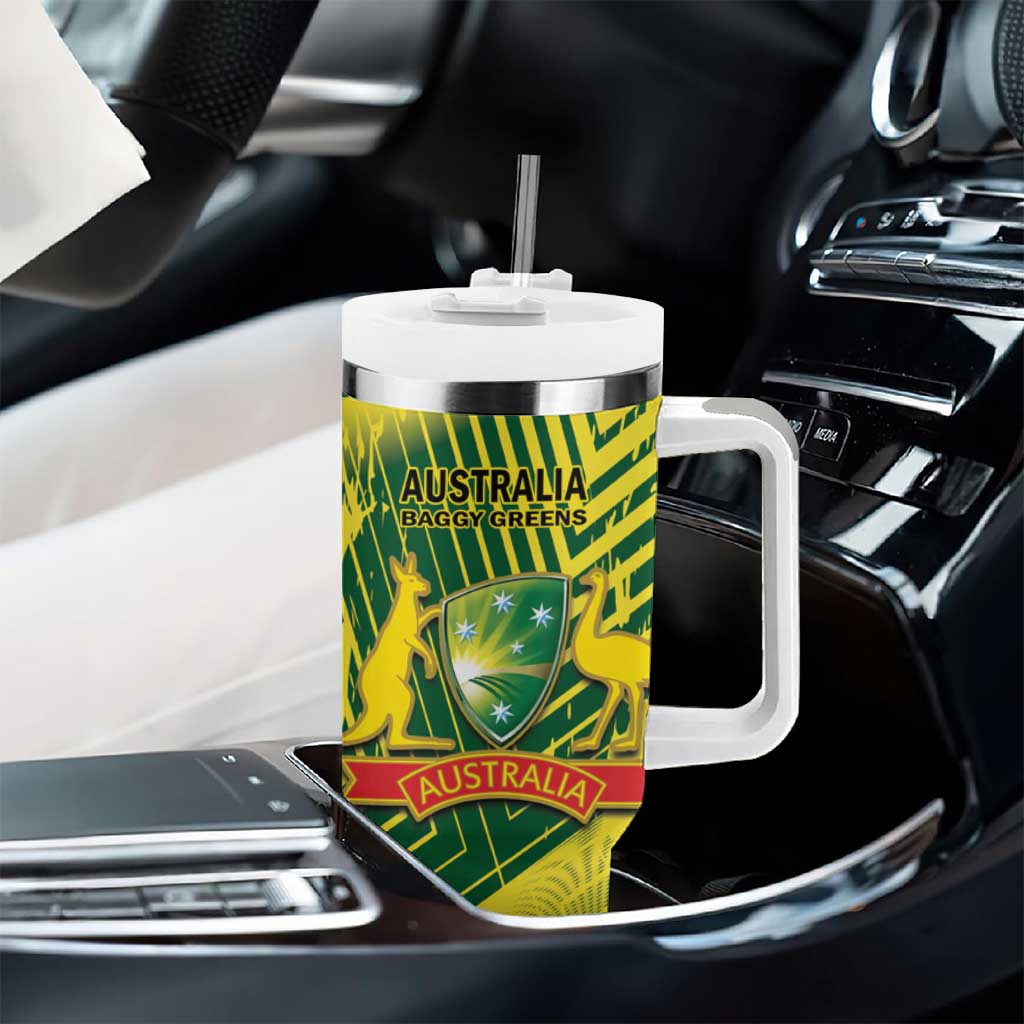 Custom Australia Cricket Tumbler With Handle Aussie Baggy Greens - Kangaroo Mascot Style
