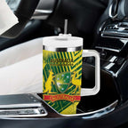 Custom Australia Cricket Tumbler With Handle Aussie Baggy Greens - Kangaroo Mascot Style