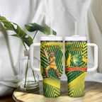 Custom Australia Cricket Tumbler With Handle Aussie Baggy Greens - Kangaroo Mascot Style