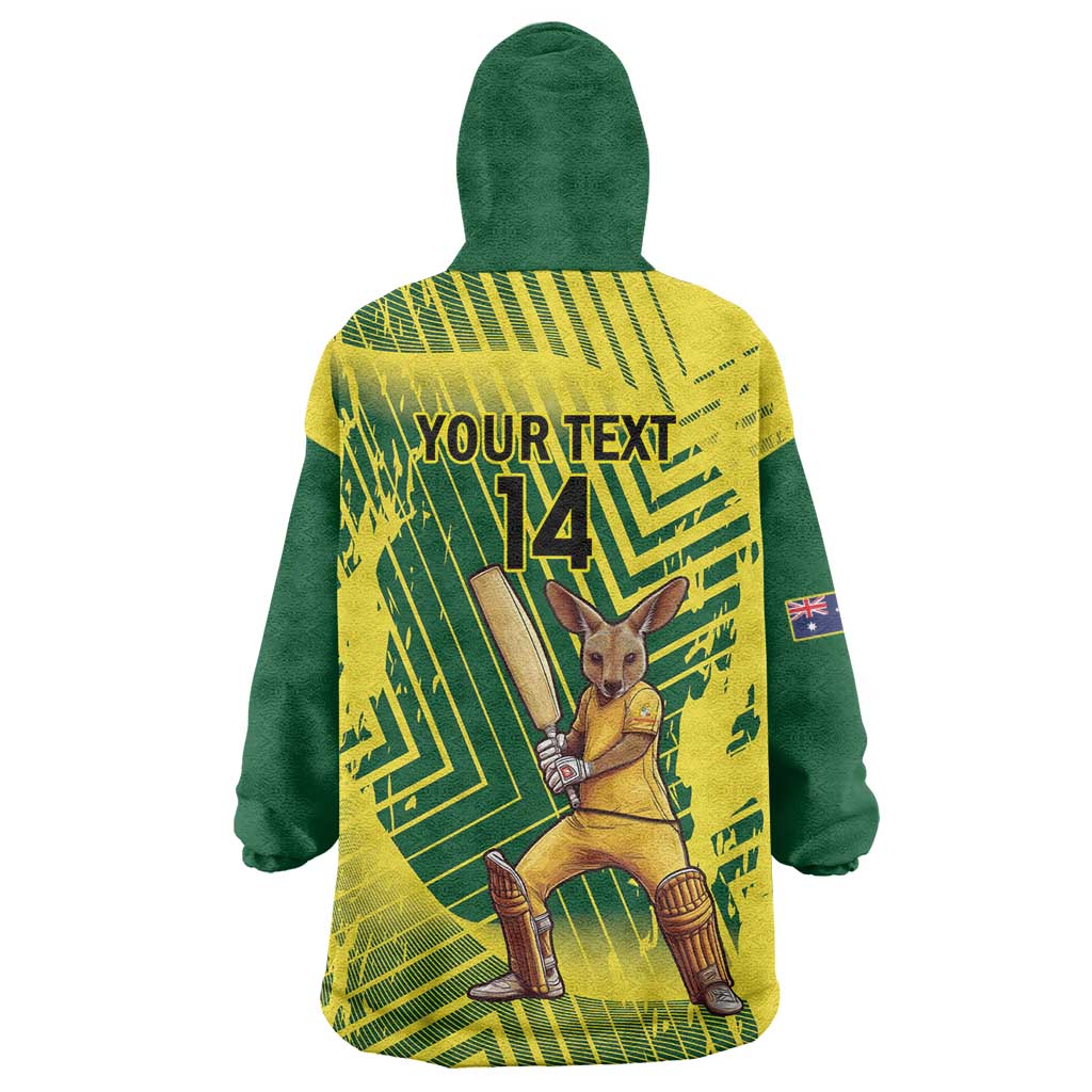 Custom Australia Cricket Wearable Blanket Hoodie Aussie Baggy Greens - Kangaroo Mascot Style