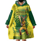 Custom Australia Cricket Wearable Blanket Hoodie Aussie Baggy Greens - Kangaroo Mascot Style