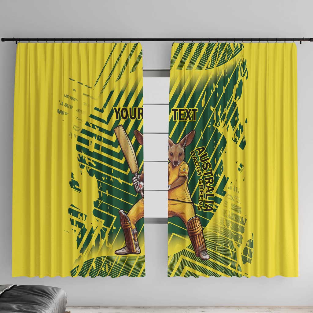 Custom Australia Cricket Window Curtain Aussie Baggy Greens - Kangaroo Mascot Style