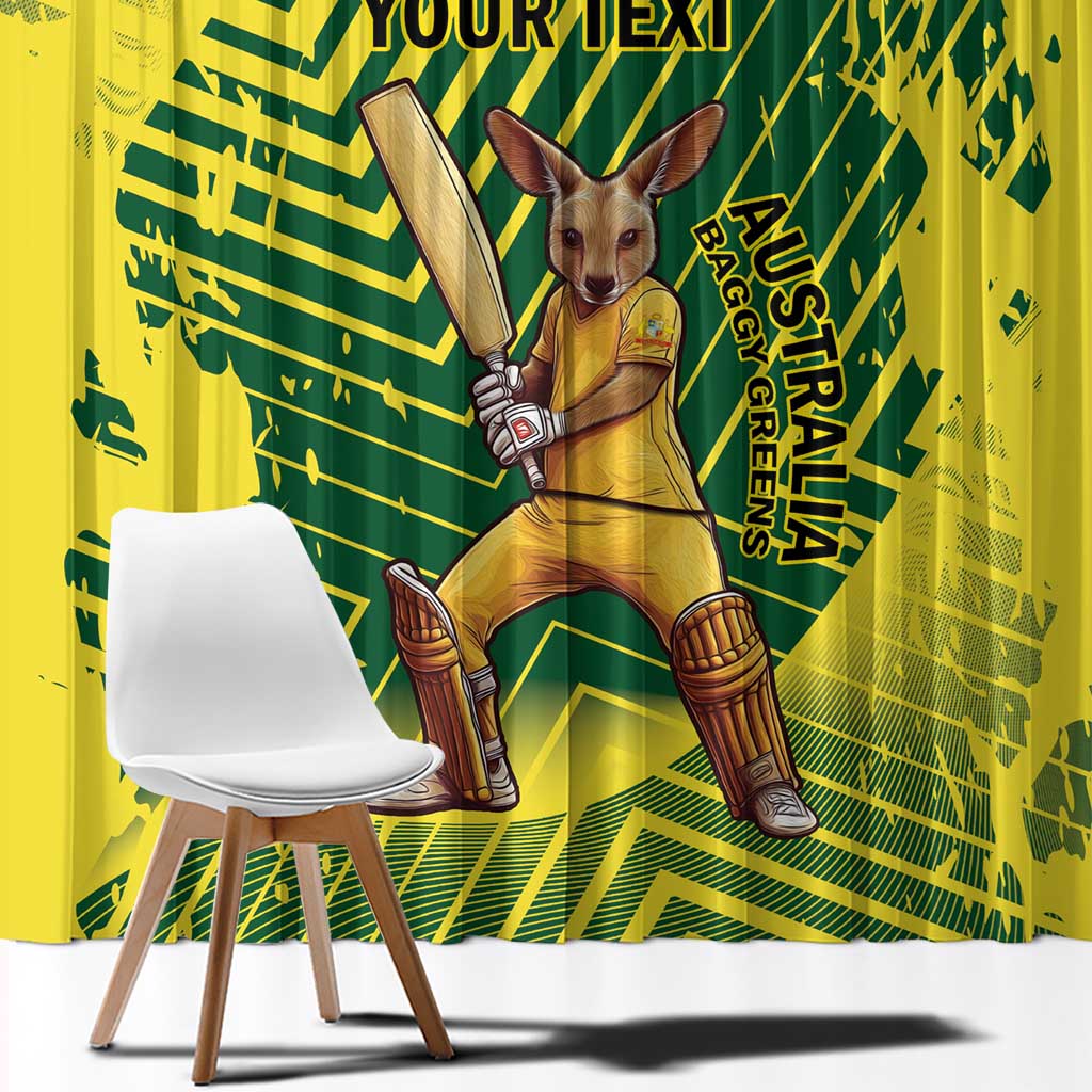 Custom Australia Cricket Window Curtain Aussie Baggy Greens - Kangaroo Mascot Style
