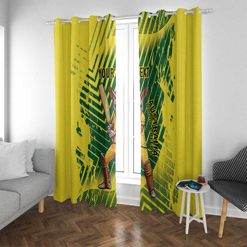 Custom Australia Cricket Window Curtain Aussie Baggy Greens - Kangaroo Mascot Style